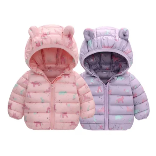 Cartoon Dinosaur Print Boys Baby Lightweight Down Jackets Warm Hooded Outerwear Winter Autumn Kids Girls Coats Casual Clothing 1