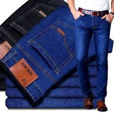 Men's Fashion Business Jeans Classic Style Casual Stretch Slim Jean Pants Male Brand Denim Trousers Black Blue