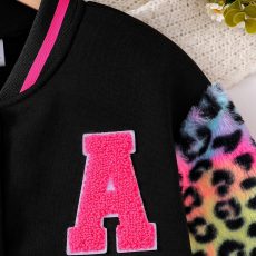 Girls\', children\'s clothing fashion trend top, baseball jacket, multi-color leopard print long sleeved jacket 4