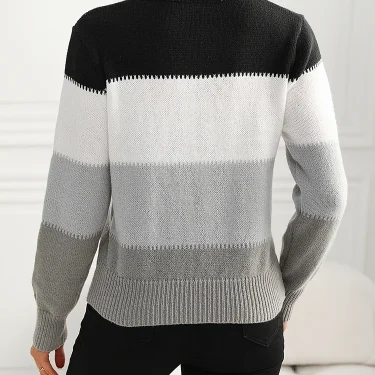 Women Knitted Sweater Soft Contrast Color Pullovers Basic Sweaters Casual Fashion Autumn Winter Women's Clothing Trend 2024 2