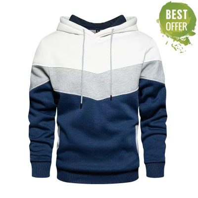 Men's Patchwork Hooded Sweatshirt Hoodies Clothing Casual Loose Fleece Warm Streetwear Male Fashion Autumn Winter Sports Outwear