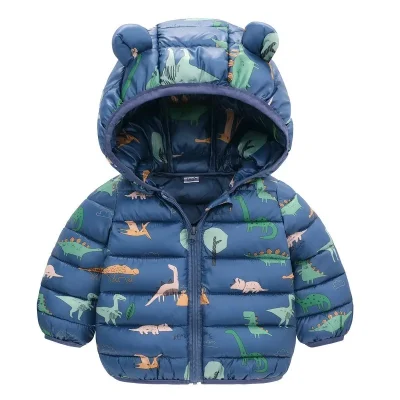 1-5 Years Baby Boy Hooded Lightweight Down Jacket Kids Girl Cartoon Dinosaur Zipper Coats Autumn Winter Warm Christmas Outerwear 4