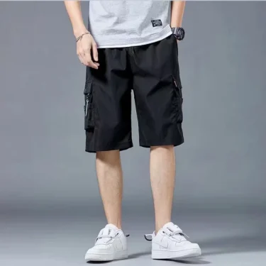Workwear shorts, men's multiple pockets, medium shorts, summer thin loose cropped pants 5