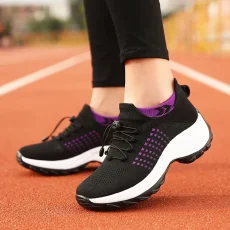 Women Walking Trainers Fashion Fly Weaving Sock Sneakers Breathe Comfortable Nursing Shoes Casual Platform Loafers Non-Slip 3