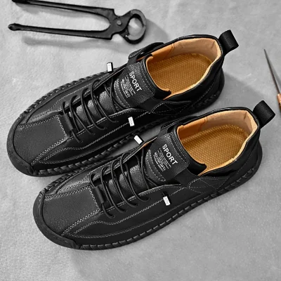 Handmade Leather Men Shoes Casual Slip On Loafers Breathable Leather Shoes Men Flats Fashion Moccasins Tooling Shoes Plus Size 3