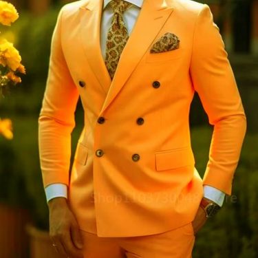 Solid 2 Pieces Men Suits Set Fashion New Men's Formal Business/Wedding Groom Suits Peak Lapel Double Breasted Blazer Trousers