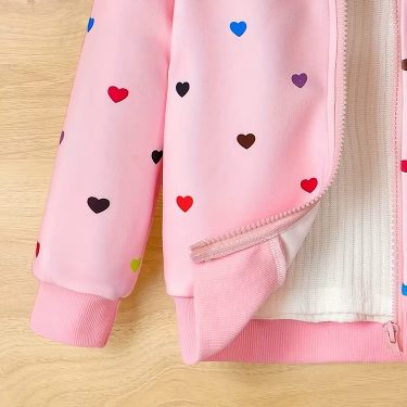 Girls Colorful Love Print Zipper Jacket Children's Spring and Autumn Casual Coat
