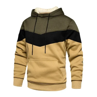 Men's Patchwork Hooded Sweatshirt Hoodies Clothing Casual Loose Fleece Warm Streetwear Male Fashion Autumn Winter Sports Outwear 2