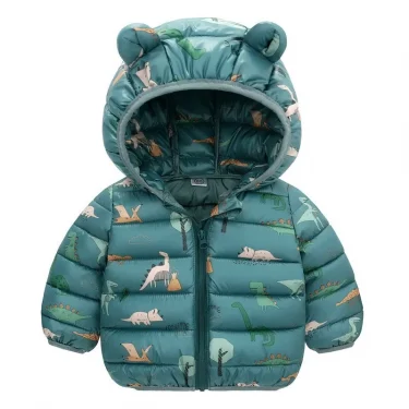 Cartoon Dinosaur Print Boys Baby Lightweight Down Jackets Warm Hooded Outerwear Winter Autumn Kids Girls Coats Casual Clothing 4