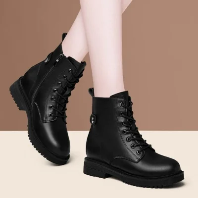 Martens Boots Women Autumn and Winter New Black Thick Soled Ankle Boots British Wind Plus Velvet Biker Boots 5