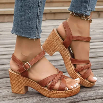 Army Green Thick High Heels Sandals Women Summer Chunky Platform Ankle Strap Sandalias Mujer Size 42 Gladiator Shoes Woman 2