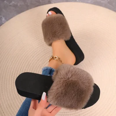 New Comfort Platform Women Slipper Women's Fashion Trend Anti-slip Wear Comfortable Soft Sole Fluffy Flat Flip-flops 5