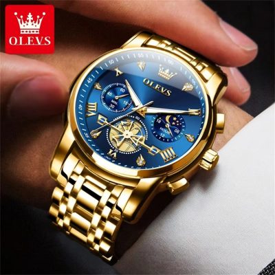 OLEVS Luxury Brand Men's Watch Classic Roman Scale Flywheel Design Moon Phase Waterproof Quartz Watch for Men Original 2856