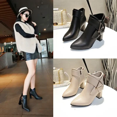 Women's Boots Fashion High Heels Shoe Chelsea Boots Winter Pointed Comfort Non Slip Leather Boots Botas Mujer 4