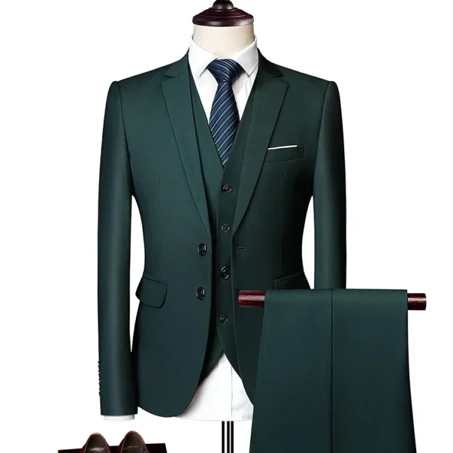 Blazers Set Suits for Men(Jacket + Vest + Pants)three Piece Set Solid Business Casual Slim Fit Formal Dress Groom Tuxedo Wedding 3