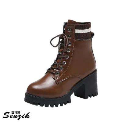 Woolly Bottom Martens Boots Women's New Fall/winter Lace-up Ankle Boots with High Heels Retro Skinny Boots 5