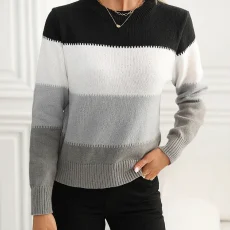 Women Knitted Sweater Soft Contrast Color Pullovers Basic Sweaters Casual Fashion Autumn Winter Women's Clothing Trend 2024 4