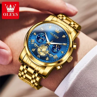 OLEVS Luxury Brand Men's Watch Classic Roman Scale Flywheel Design Moon Phase Waterproof Quartz Watch for Men Original 2856 2