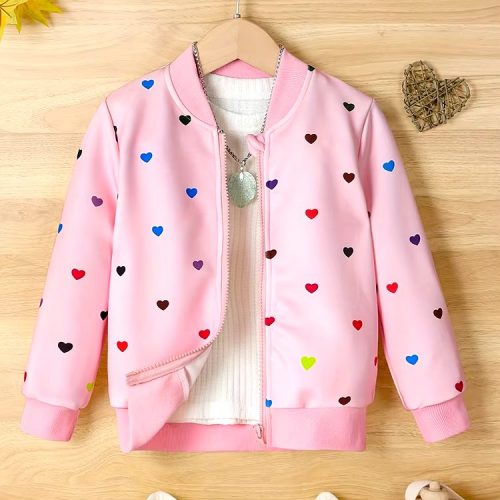 Girls Colorful Love Print Zipper Jacket Children's Spring and Autumn Casual Coat