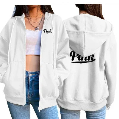 2024 New Womens Zipper Cardigan Hooded Sweatshirt Printing Outfits Fashion Casual Jogging Top Clothing Lady Versatile Sport Coat 1