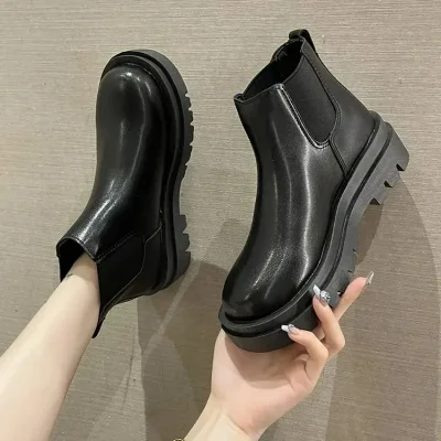 Chelsea Women Short Boots Flat Martens Boots Women British Wind Tube Thick Bottom Smoke Pipe Botines Botines Mujer 6