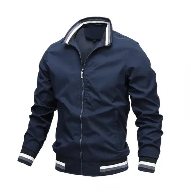 Men's Stand Collar Casual Zipper Jacket Outdoor Sports Coat Windbreaker Jacket for Men Waterproof Bomber 4