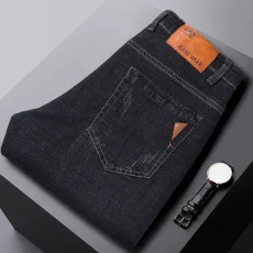 Men's Fashion Business Jeans Classic Style Casual Stretch Slim Jean Pants Male Brand Denim Trousers Black Blue 5