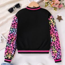 Girls\', children\'s clothing fashion trend top, baseball jacket, multi-color leopard print long sleeved jacket 2