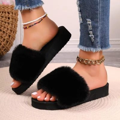 New Comfort Platform Women Slipper Women's Fashion Trend Anti-slip Wear Comfortable Soft Sole Fluffy Flat Flip-flops