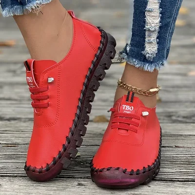 Sneakers Women Shoes Loafers Lace Up Leather Flat New Casual comfortable Mom Shoe Mujer Zapatos Chaussure Femme 2