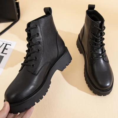 Women Marton Boots Genuine Leather New Fashion Women Short Boots British Style Thick-soled Women's Motorcycle Boots 4