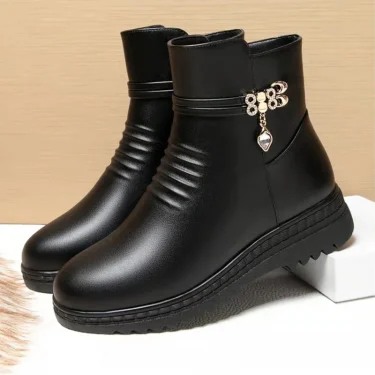 Leather Women Boots Winter Thick Wool Lined Genuine Leather Women Snow Boots Large Size Women Winter Shoes 5