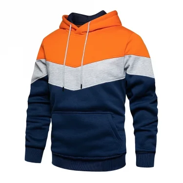 Men's Patchwork Hooded Sweatshirt Hoodies Clothing Casual Loose Fleece Warm Streetwear Male Fashion Autumn Winter Sports Outwear 5