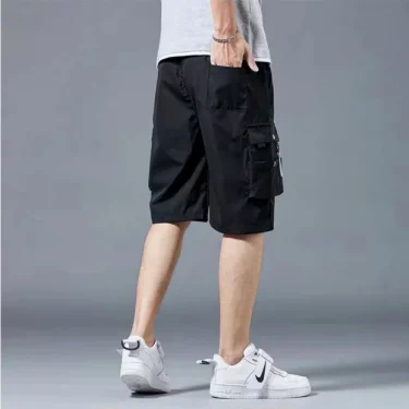 Workwear shorts, men's multiple pockets, medium shorts, summer thin loose cropped pants 6