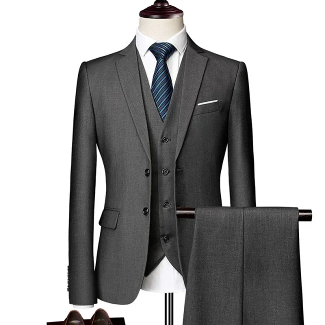 Blazers Set Suits for Men(Jacket + Vest + Pants)three Piece Set Solid Business Casual Slim Fit Formal Dress Groom Tuxedo Wedding 1