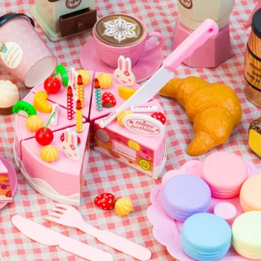 Children Toy Food Tea Set Model Girl Simulation Kitchen Coffee Cake Pretend Play Cutting For Kids Play House Birthday Gifts 3