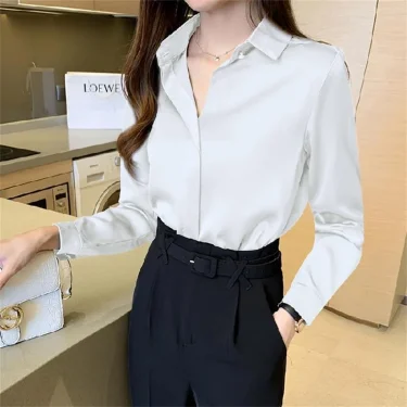 Woman Spring Autumn Style Blouses Shirts Lady Casual Long Sleeve Turn-down Collar Blusas Tops DF4846 6