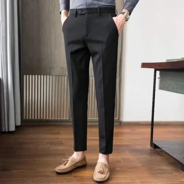 Men's Casual Business Suit Pants Loose-fit Straight-leg Nine-point-length Spring Autumn Fashionable Western-style Trousers 4
