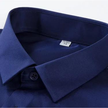 Micro Elastic Work Casual Shirt Men Long Sleeve Slim Fit White Black Soft Cozy Pure Color Male Social Formal Shirt 3