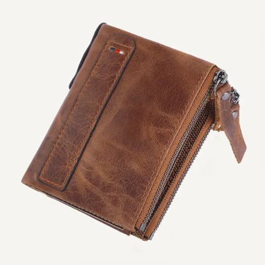 Man Genuine Leather Wallet Luxury Designer Men Purse Card Holder Short Wallets with Zipper Pocket Men’s Money Bag Gift 1