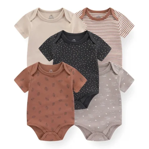 Kiddiezoom 5 Pcs/Lot Four Seasons Fashion Cartoon Short Sleeve Baby Boy Girl Bodysuits Soft Unisex Newborn Onesies Clothing 1