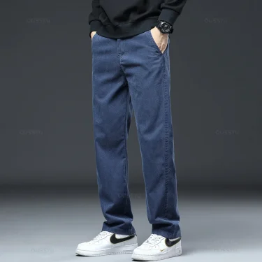 New High Quality Soft Lyocell Fabric Jeans Men Elastic Waist Loose Straight Four Seasons Denim Trousers Male Plus Size 5XL 4