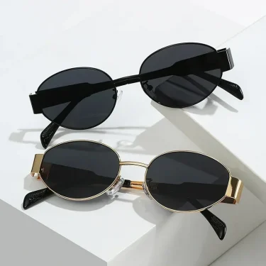 New Oval Frame Sun Protection Sunglasses Retro Travel Wear Simple UV Resistant Glasses Small Frame Eyeglasses 3