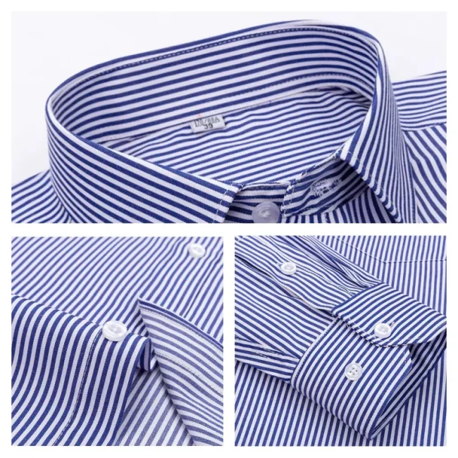 Men's Formal Shirt Long Sleeve S~8XL Oversized Office Solid Color Striped Anti-wrinkle Non-ironing Fashion Business White Shirts 5