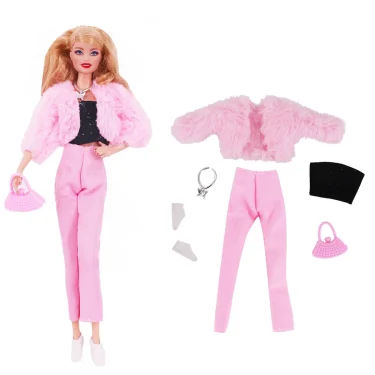 4 Pcs/Set Fur Vest Coat + Dress/Casual Outfit for Barbies 11.8 inch Doll Clothes Accessories Plush Jacket Celebrity,Child's Gift 6