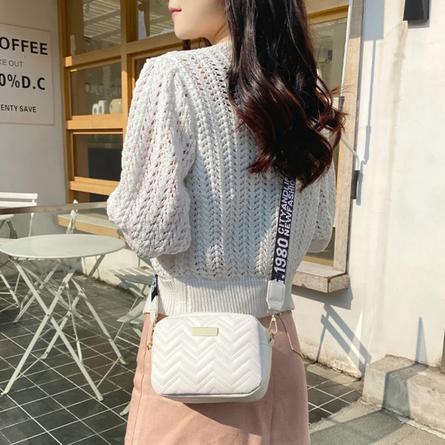 Fashion Wave Pattern Women Shoulder Bag Solid Color Crossbody Bag PU Leather Wide Shoulder Strap Bag Purse Female Handbags 5