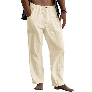 Men's Casual Trousers Home Pants 2023 New Man Cotton Linen Large Size white Straight trousers Solid Beach black Fitness Pants 4