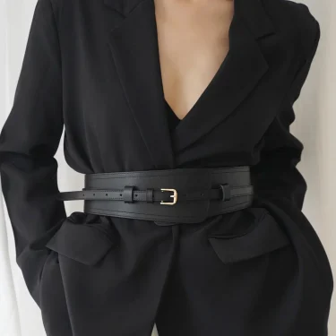 New Dual-use Leather Detachable Belt Stylish Gold Buckle Wide Waistband Vintage Coat Dress Belts For Women Fashion Wide Girdle 2