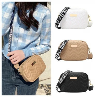 Fashion Wave Pattern Women Shoulder Bag Solid Color Crossbody Bag PU Leather Wide Shoulder Strap Bag Purse Female Handbags 1