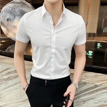 Black Man Tops Plain Shirts And Blouses For Men Short Sleeve Clothing With Collar Luxury Social Aesthetic Designer Original Cool 4